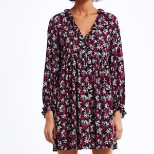 Zara Floral V Neck Long Sleeve Tiered Mini Dress Size Small